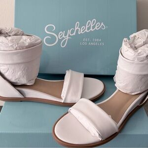 Seychelles White Ankle-Wrap Leather Sandals